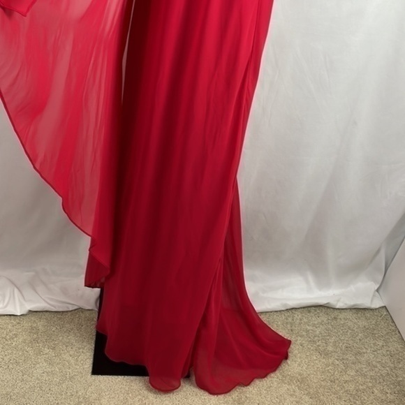 Betsy & Adam Red Gown with Beading & Cascading Skirt, Size 2 - Picture 6 of 14